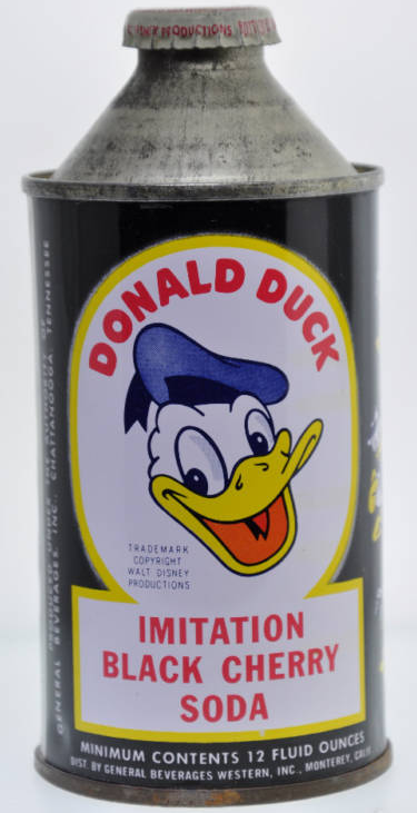 Donald Duck Black Cherry Cone Top Soda Can