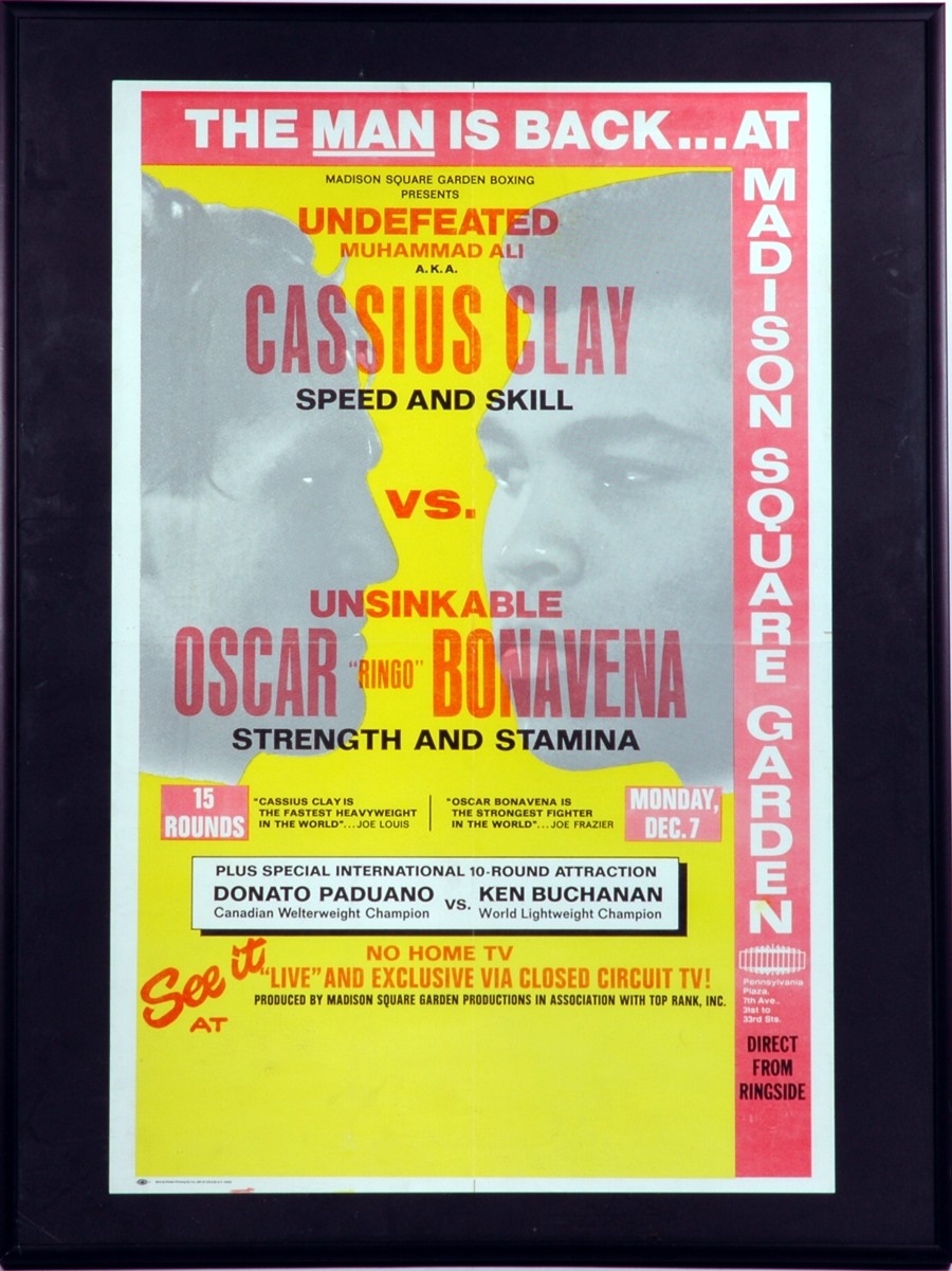 1970 Cassius Clay vs Bonavena Boxing Fight Poster