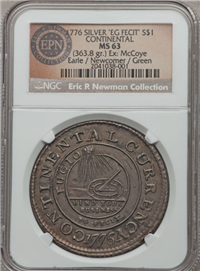 1776 Continental Currency Dollar, MS63