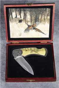 Pheasant Folding Lockback Knife in Wood Keepsake Box