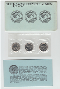 Susan B. Anthony Dollar 3 Coin Souvenir Set  (US Mint, 1980)