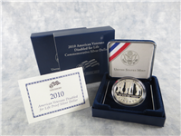 American Veterans Disabled For Life Commemorative Silver Proof Dollar in Box with COA (US Mint, 2010-W)