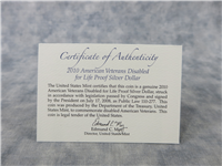 American Veterans Disabled For Life Commemorative Silver Proof Dollar in Box with COA (US Mint, 2010-W)