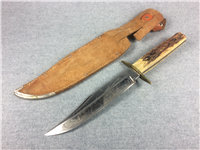 EDGE BRAND Solingen Germany 10-1/4" Stag Original Bowie Knife with Leather Sheath