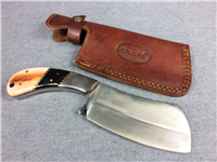 AJ BLADES Custom 9" Camel Bone Ram's Horn Damascus Knife with Leather Sheath
