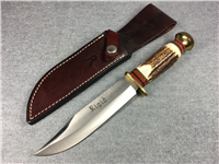 RIGID RG37 Stag Fixed Blade Bowie Hunting Knife with Leather Belt Sheath
