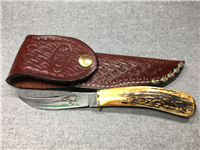 1990 CASE XX USA 523-3 1/2 Stag Fixed Blade Pheasant Knife with Sheath and Box