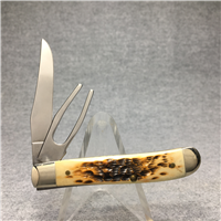 2002 CASE XX 6207G SS Limited Ed Amber Jig Bone Mini Trapper Knife w/ Golf Tool