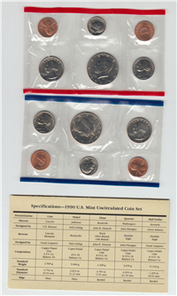 USA 10 Coins Uncirculated Mint Set  (US Mint, 1990)