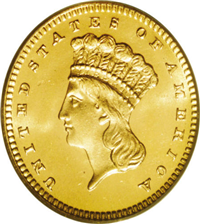 USA 1880  $1 Dollar Gold  Indian Head  Gold Coin 