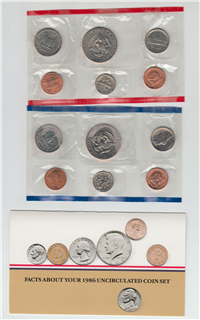 USA  10 Coins Uncirculated Mint Set  (US Mint, 1986)